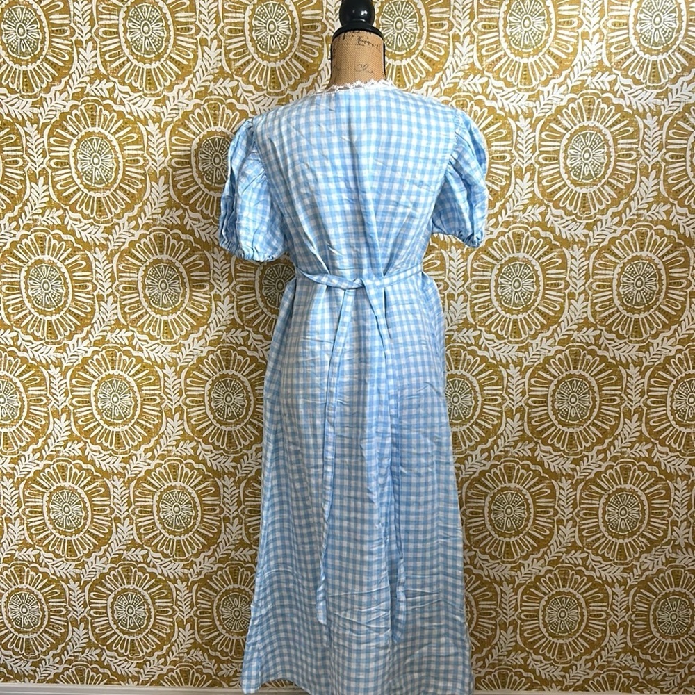 NWT SLEEPER The Genus Rosa Linen Blend Gingham Midi Dress in Blue Vichy Sz XL - Picture 9 of 15